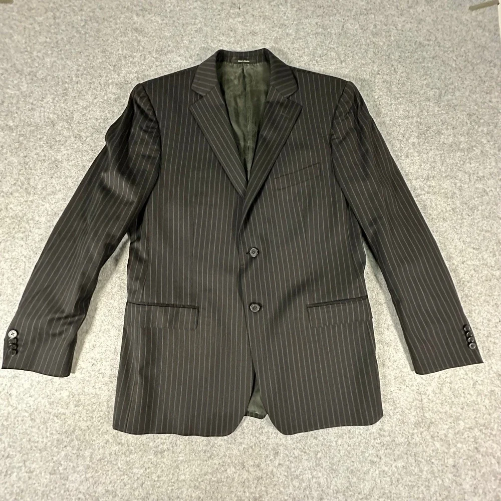 Z Zegna Suit Jacket Mens 52 R Black Pinstripe Wool 2 Button Blazer